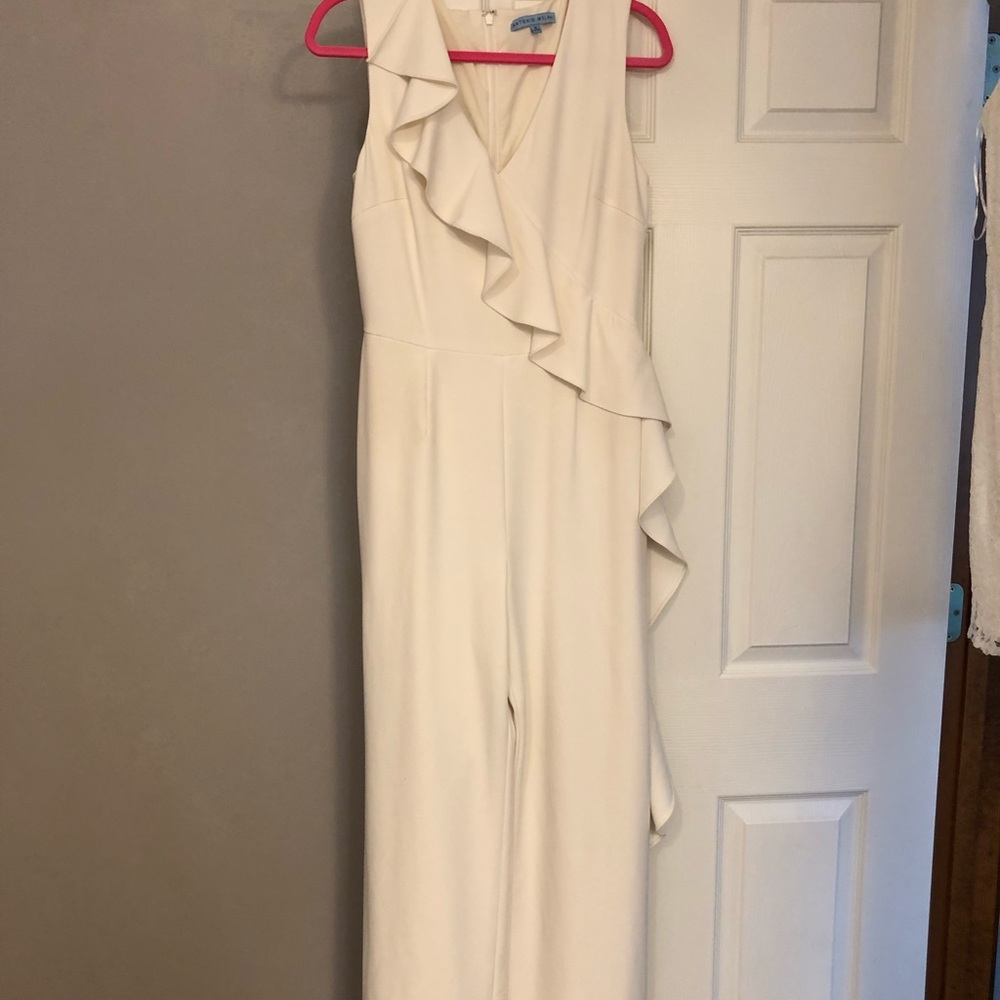 ANTONIO MELANI Cream Ruffle V-Neck Jumpsuit